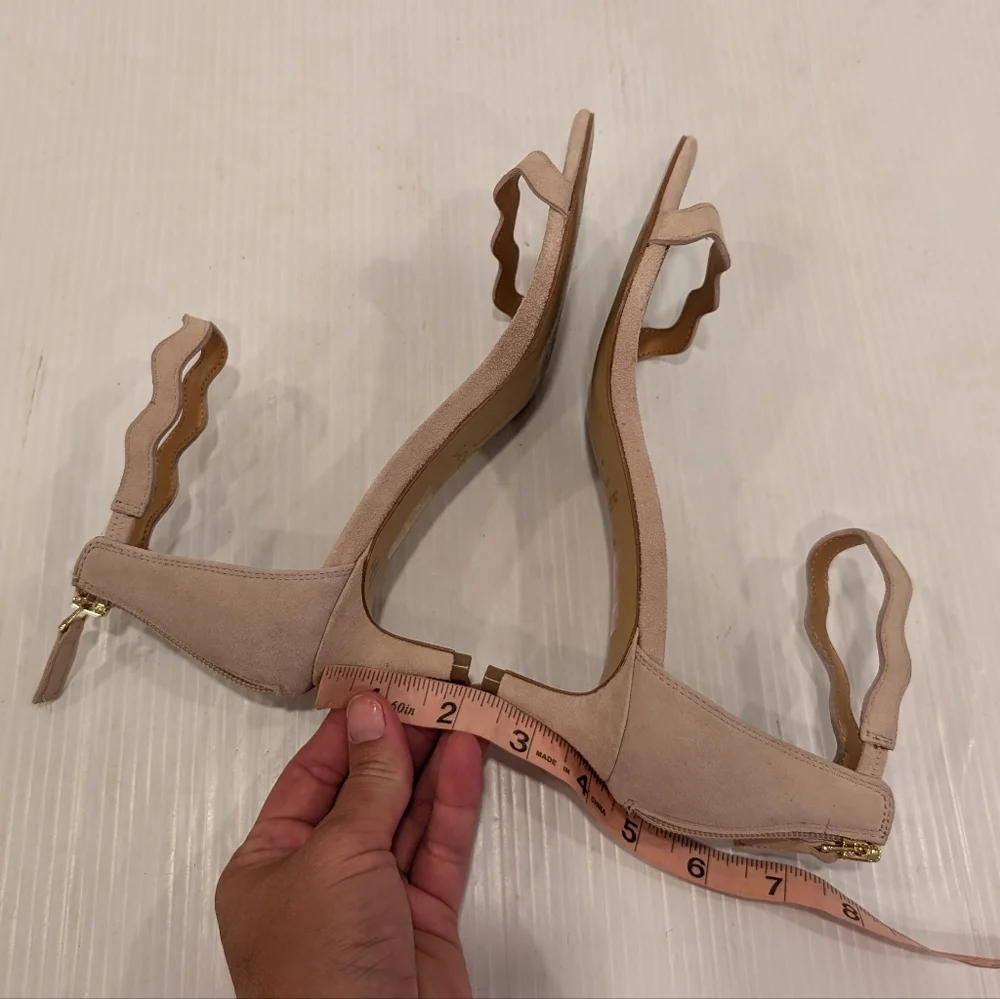 J by J CREW taupe suede scalloped ankle strap heeled sandals size 6.5